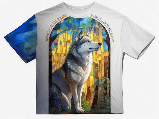 Un diseño de camiseta con lobo.