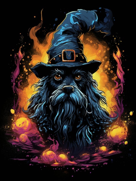 diseño de camiseta de mago perro negro para diseño de impresión