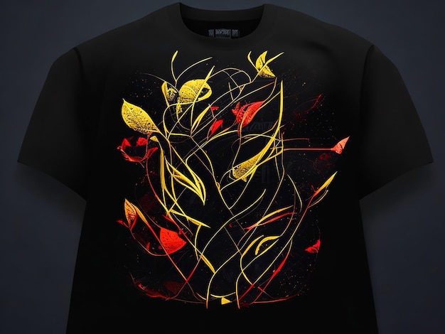 Diseño de camiseta minimalista Ilustración digital RESUMEN EN colores fondo negro