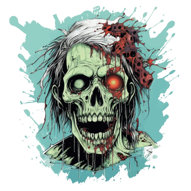 Diseño de camiseta o póster con tema de Halloween zombie en IA blanca.