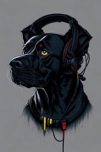 Diseño de camiseta de un perro con auriculares