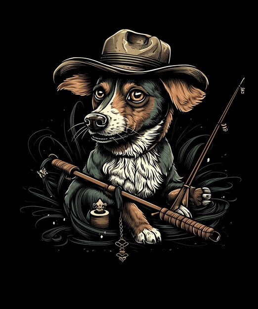 Diseño de camiseta de perro de pesca Fondo generativo por Ai