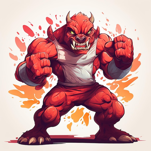 diseño de camiseta personaje monstruo muscular usando puños