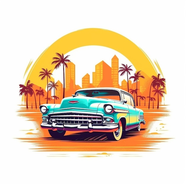 El diseño de la camiseta retro es un coche clásico de época.