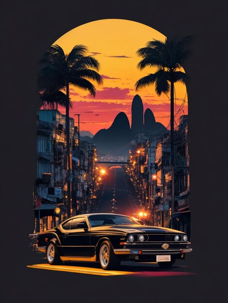 Diseño de camiseta retro puesta de sol