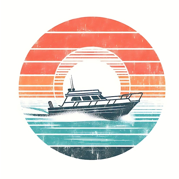 Diseño de camiseta con silueta de un barco al atardecer