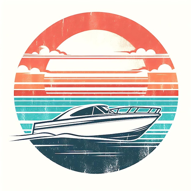 Diseño de camiseta con silueta de un barco al atardecer