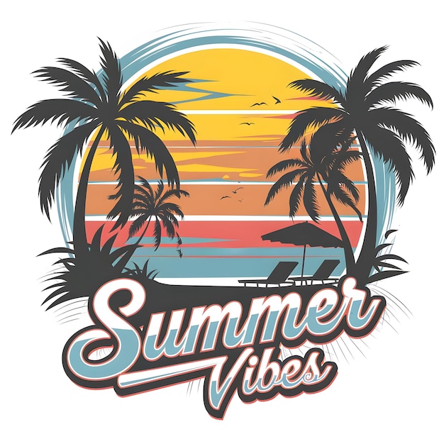 Un diseño de camiseta de tipografía Summer Vibes con temática tropical
