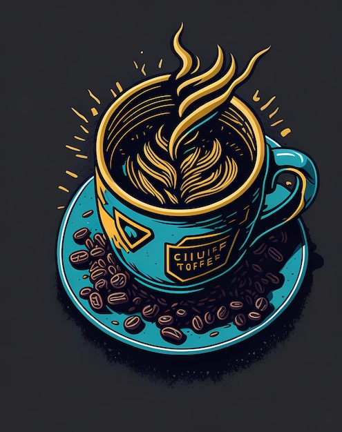 Diseño de camiseta de vector isométrico gráfico de taza de café vibrante