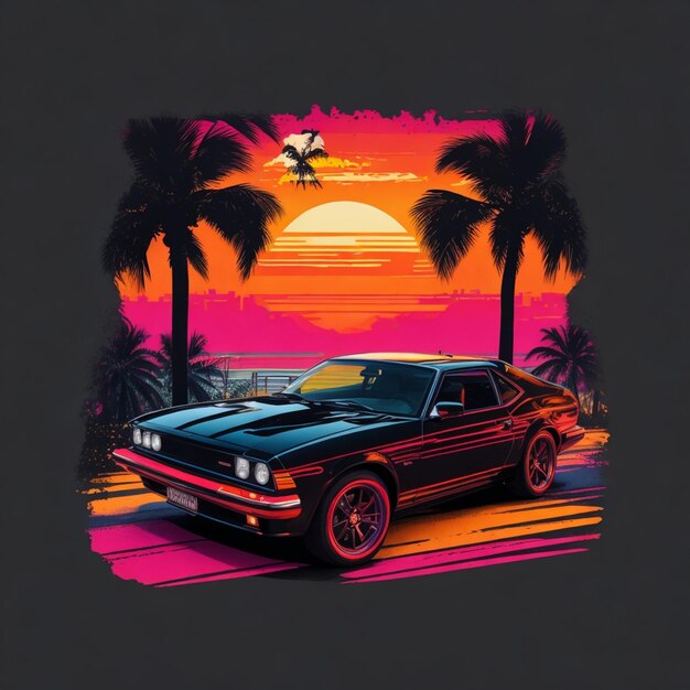 Un diseño de camiseta de verano de coche retro vintage