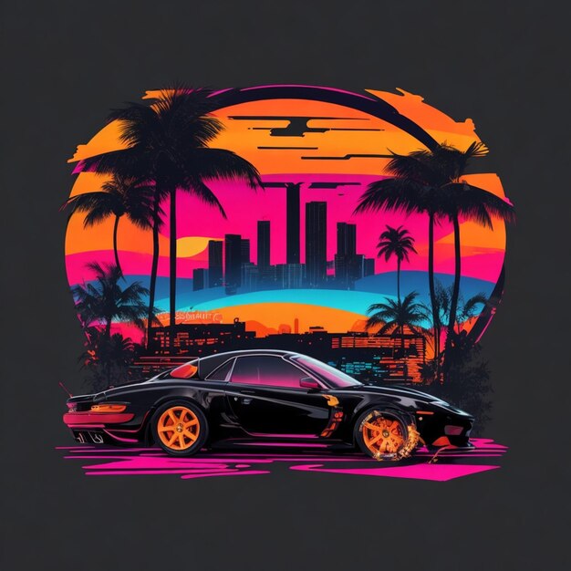 Un diseño de camiseta de verano de coche retro vintage