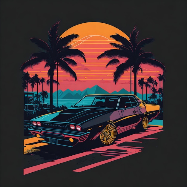 Un diseño de camiseta de verano de coche retro vintage