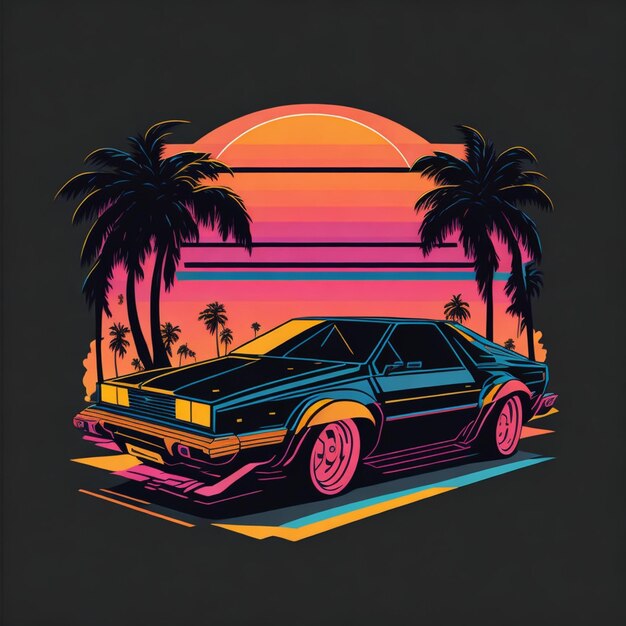 Un diseño de camiseta de verano de coche retro vintage