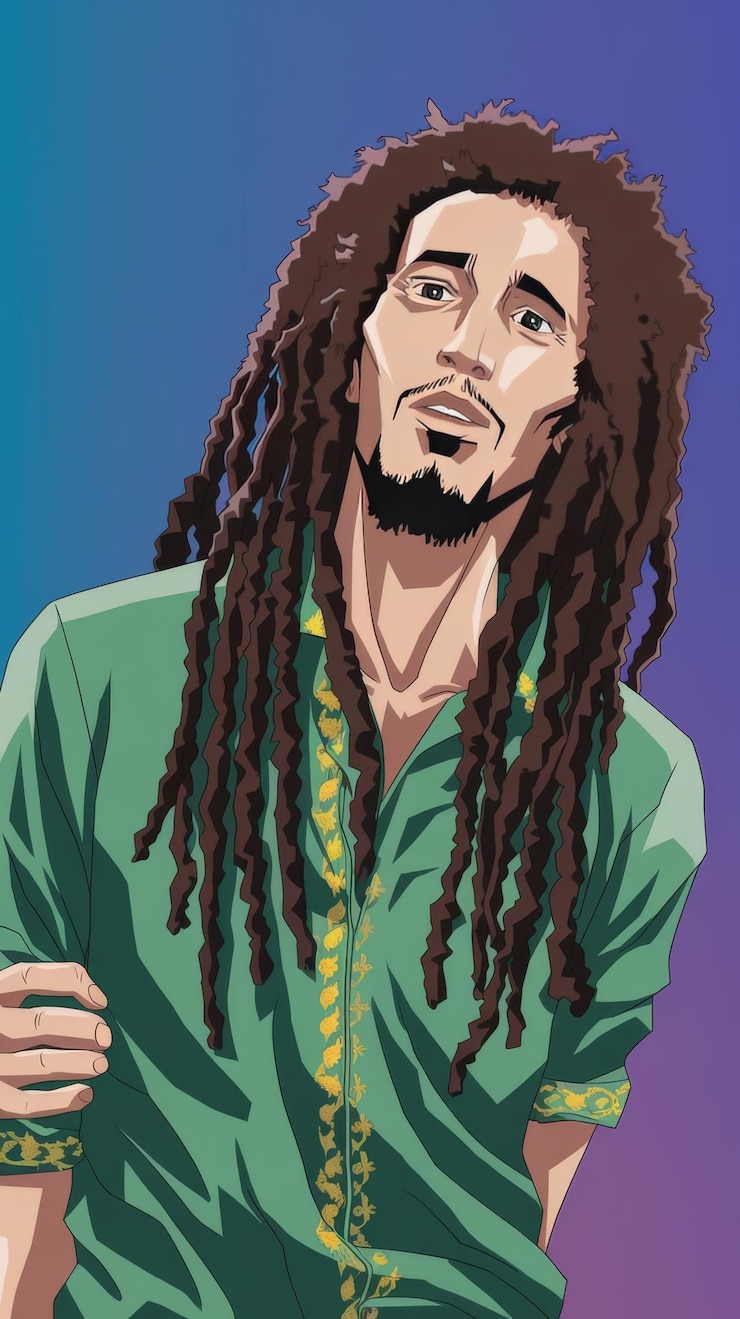 Foto diseño de camisetas bob marley retrato fotografía pnting póster animación ilustración vibrante