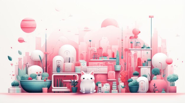 Diseño caprichoso y lúdico con personajes y objetos lindos
