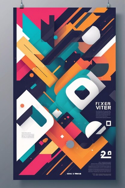 diseño de cartel colorido con elementos abstractos estilo minimalista