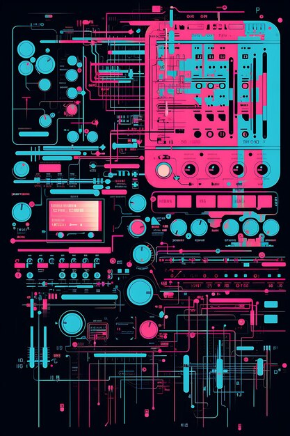 Diseño de cartel del conjunto electrónico Techno Dj Solo Cyan y Fuchsia Gráfico 8 Bit Vector 2D camiseta plana