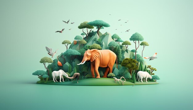 Foto diseño de cartel creativo del día mundial de los animales en 3d mínimo representación realista