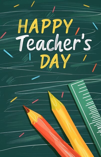 Foto diseño de cartel del día de los maestros con pizarra con las palabras happy teachers day