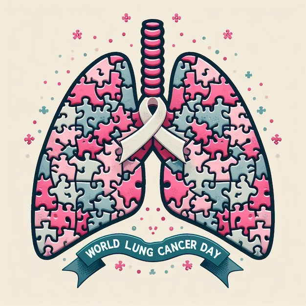 Foto diseño de cartel del día mundial del cáncer de pulmón de pulmones hecho de piezas de rompecabezas