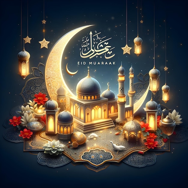 Diseño del cartel de felicitaciones de Eid Mubarak