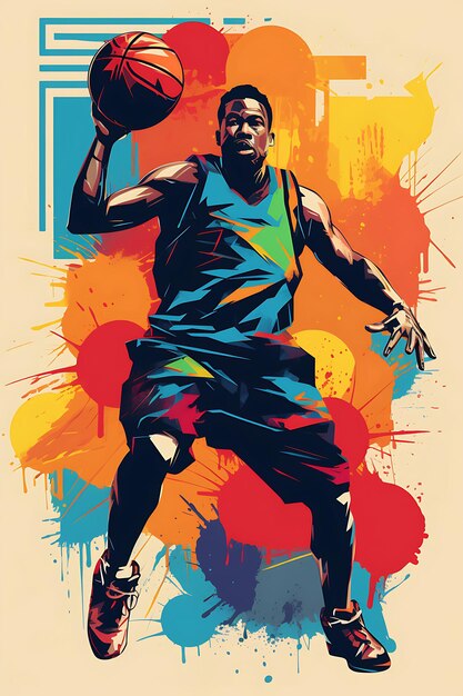 Diseño de cartel de habilidad y estrategia de baloncesto dinámico y de alto contraste Colo Vector 2D tinta plana