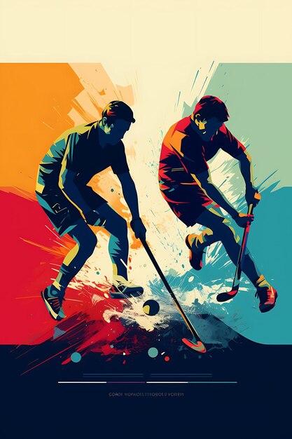 Diseño de cartel de habilidad y precisión de hockey de campo Color fresco y refrescante Vector S tinta plana 2D