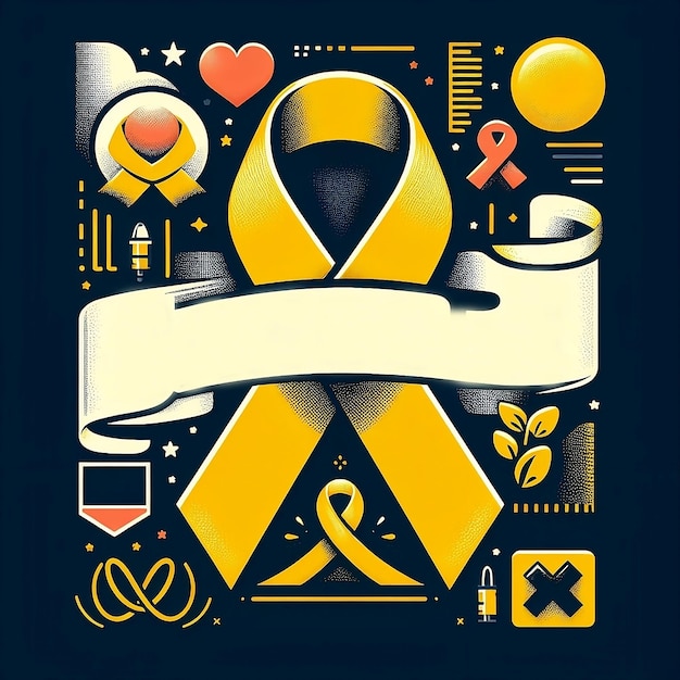Foto diseño de cartel del mes de concienciación sobre el cáncer con la palabra de cinta amarilla plantilla del día del cáncer