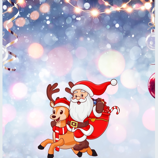 Diseño de cartel de Navidad en HD Diseño de fondo con Papá Noel y ciervo