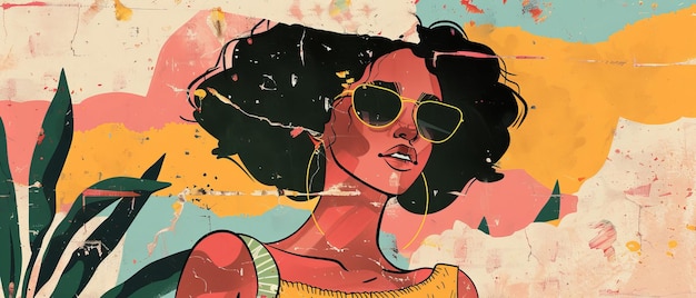 Un diseño de cartel publicitario moderno de moda con espacio para el texto Banner grunge de collage moderno Mujer anunciando promociones locas Elementos de Doodle en cartel retro