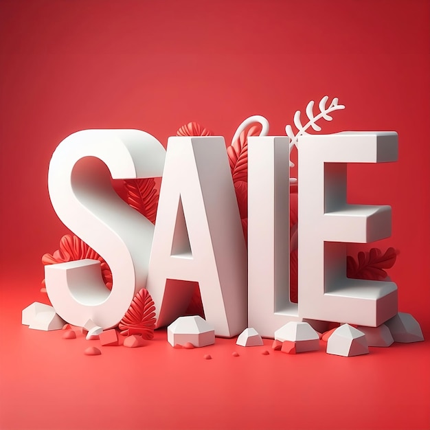 Foto diseño de cartel de venta blanco 3d en plantilla de diseño de fondo rojo