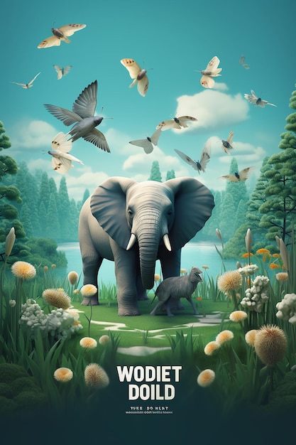 Foto diseño de carteles 3d para el día mundial de la vida silvestre