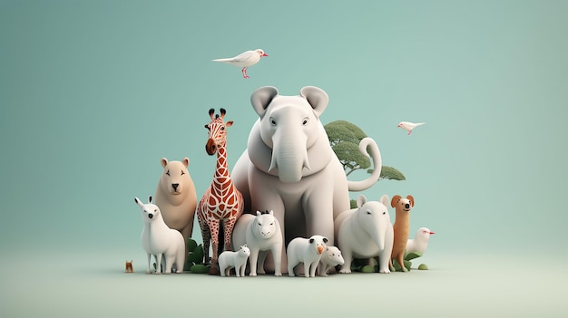 Diseño de carteles creativos del día mundial de los animales en 3D mínimo Real