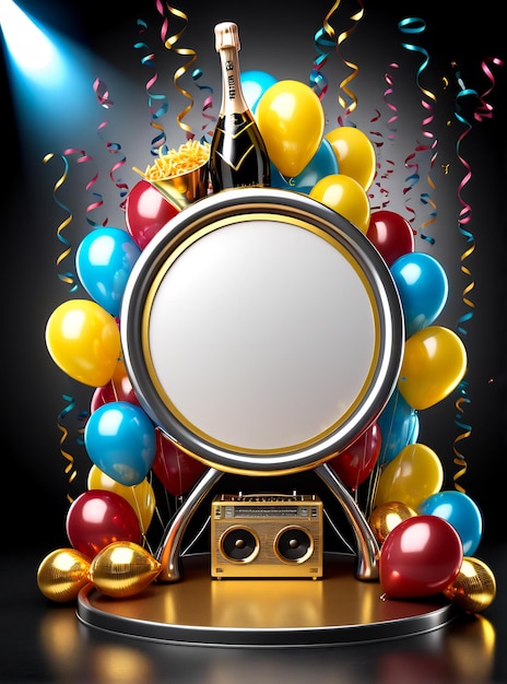 diseño de carteles de fiestas de cumpleaños banner copyspace fondo de fiestas globos pastel de champán