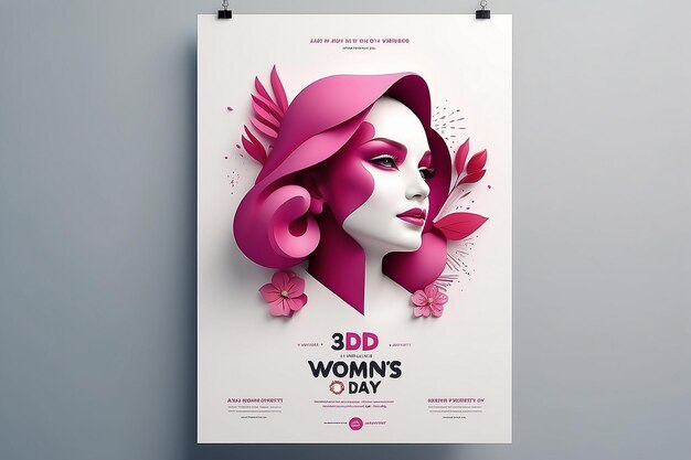 Diseño de carteles mínimos en 3D para el Día de la Mujer