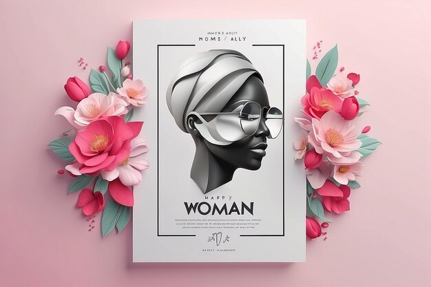 Diseño de carteles mínimos en 3D para el Día de la Mujer