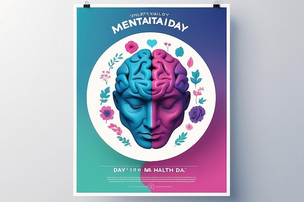 Foto diseño de carteles mínimos en 3d para el día mundial de la salud mental