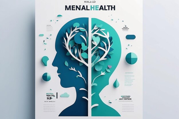 Foto diseño de carteles mínimos en 3d para el día mundial de la salud mental