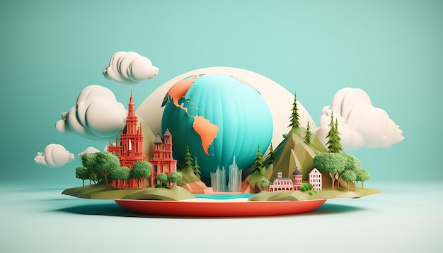 Diseño de carteles mínimos en 3D para el Día Mundial del Turismo