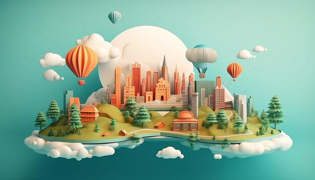 Diseño de carteles mínimos en 3D para el Día Mundial del Turismo