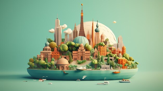 Diseño de carteles mínimos en 3D para el Día Mundial del Turismo