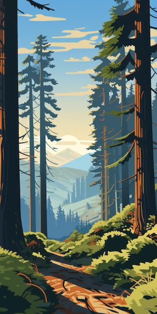 Diseño De Carteles Vintage Paisaje De Parques Nacionales Y Estatales De Redwood En Lofi