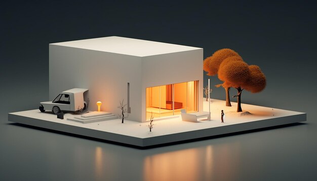 Diseño de casa 3D minimalista creativo Concepto en miniatura