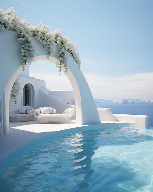 Foto diseño de casa de arquitecto santorini grecia con piscina al aire libre