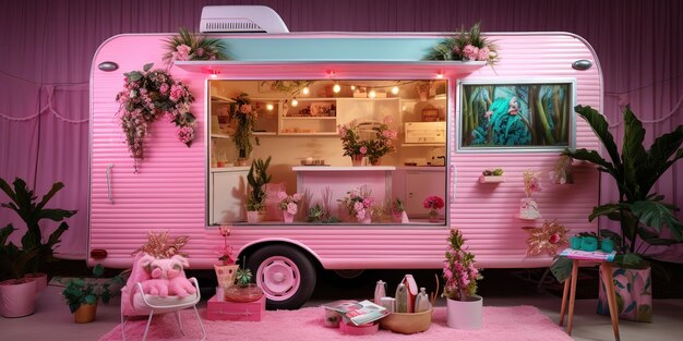 Diseño de casa Barbie en color rosa con muebles