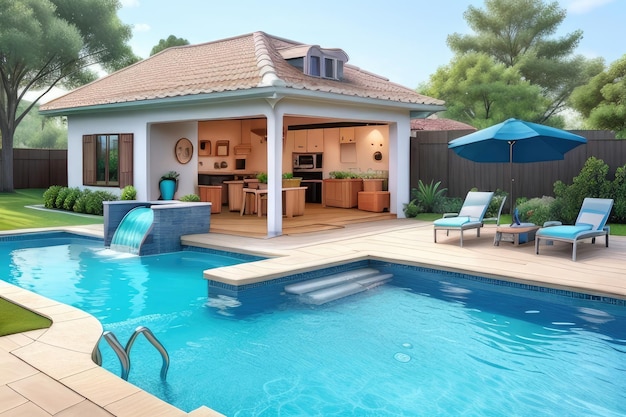 Foto diseño de casa con una cómoda piscina minimalista.
