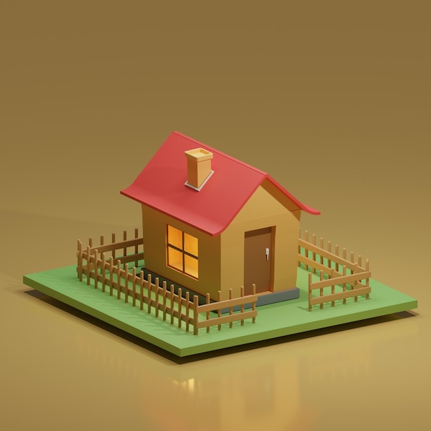 diseño de casa de madera pequeña lowpoly 3d