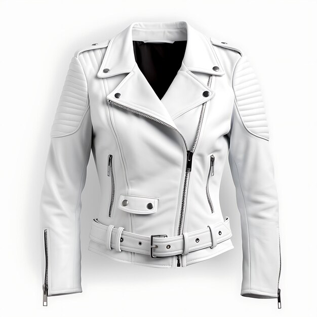 Diseño de chaqueta de motociclista de cuero ajustado estilo de diseño de forma para hombres y Wo aislado en blanco BG en blanco