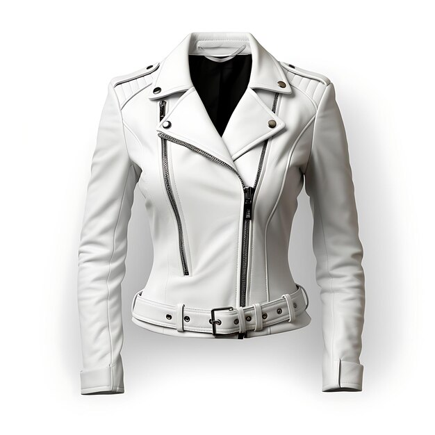 Diseño de chaqueta de motociclista de cuero estilo de diseño de forma aguda para mujeres todo ag aislado en blanco BG en blanco