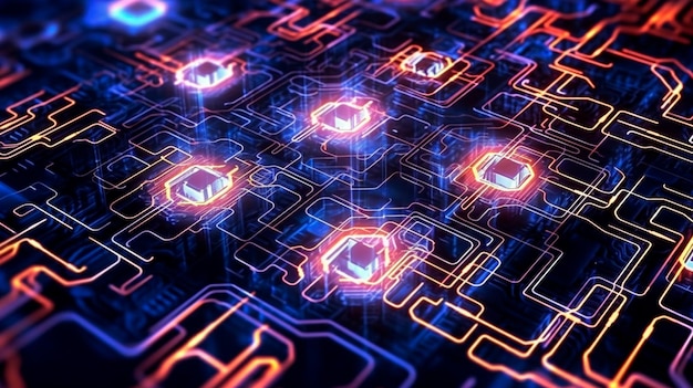 Diseño de ciberespacio de circuitos abstractos creado IA generativa